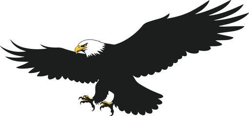 Bald Eagle Silhouette Vector with Yellow Beak and Talons – Flying Raptor Illustration