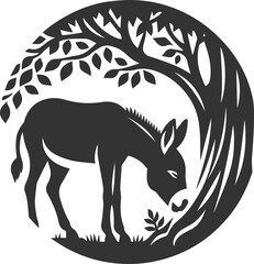 Donkey animal vector with tree silhouette