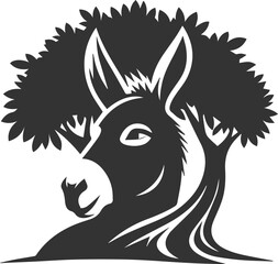Donkey animal vector with tree silhouette
