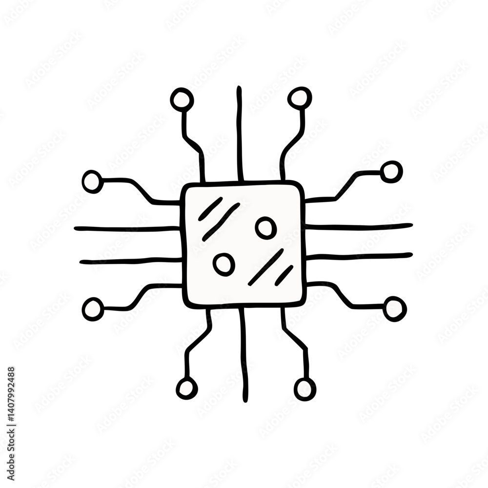 Poster circuit board illustration: a minimalist monochrome depiction of a circuit board, a fundamental elem