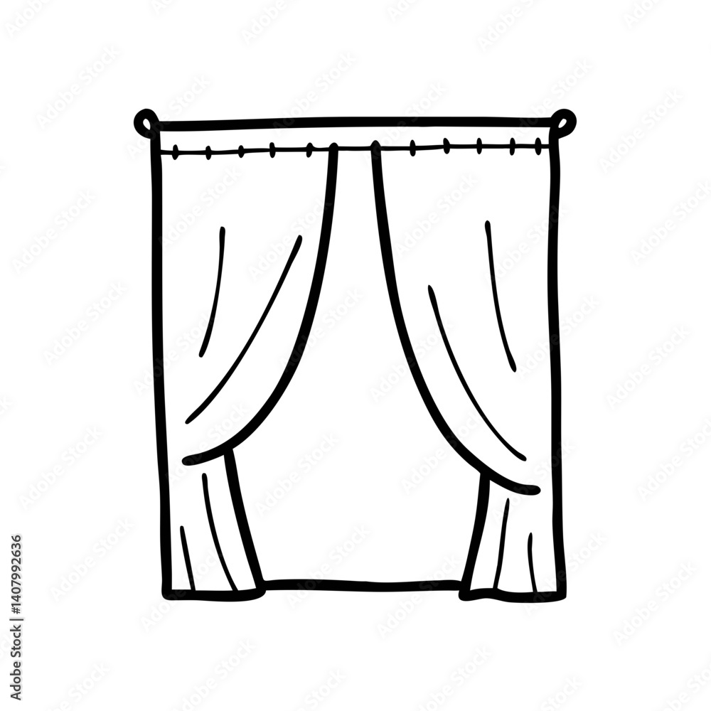 Aufkleber curtains sketch: simple hand-drawn sketch of a pair of curtains hanging from a rod. perfect for desi