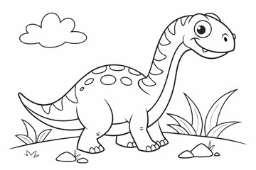Coloring Pages, a friendly dinosaur with big, round eyes, uncolored, black and white