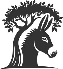 Donkey animal vector with tree silhouette