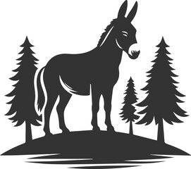 Donkey animal vector with tree silhouette