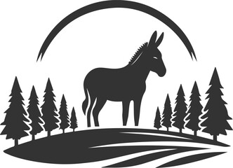 Donkey animal vector with tree silhouette