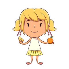 Little girl holding an orange