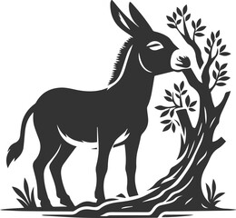 Donkey animal vector with tree silhouette