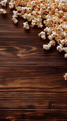 Tasty Popcorn Scattered on a Rustic Wooden Surface With Empty Space