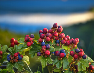The vibrant colors of native New Zealand berries growing in the wild.