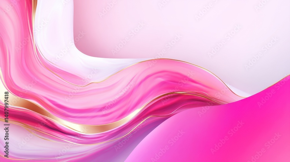 Poster abstract pink and white wave patterns with golden accents creating a vibrant background