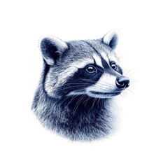 Obraz premium Majestic Raccoon Portrait Blue and White Artistic Rendering