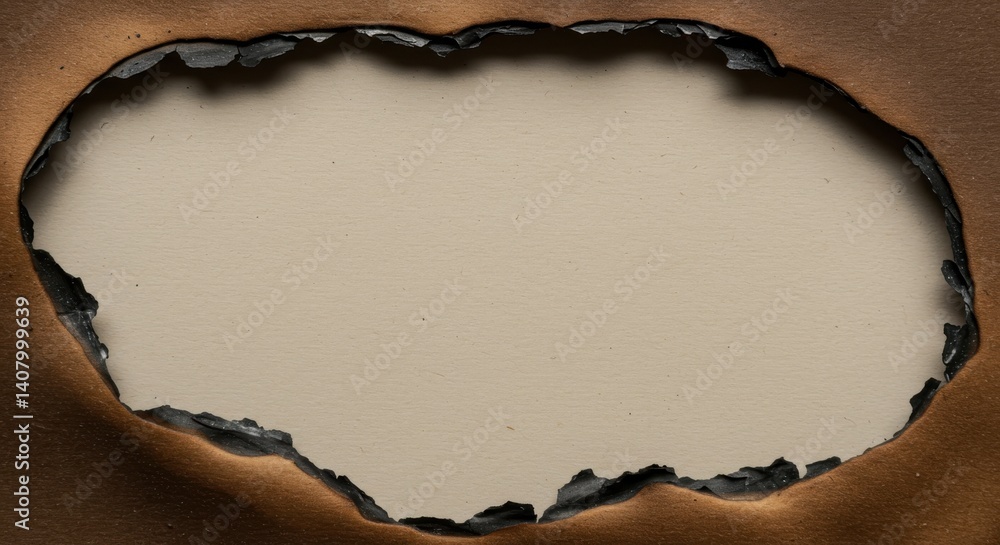 Poster burnt paper edge revealing a neutral surface with charred texture