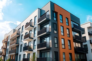 Modern apartment building exterior.