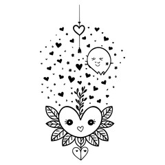 Whimsical Heart Doodle with Smiling Elements