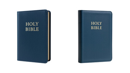 Two Blue Leather Holy Bibles with Gold Lettering – Transparent PNG for Religious Design Use