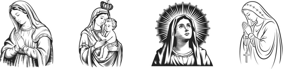 Collation of virgin mary, christianity symbol, vector illustration.