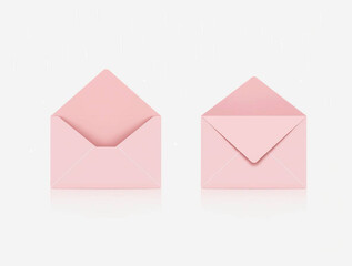 two pink envelopes on a plain white background. The envelope on the left is open, displaying its triangular flap, while the one on the right is closed, showing a neat, pointed flap (1)