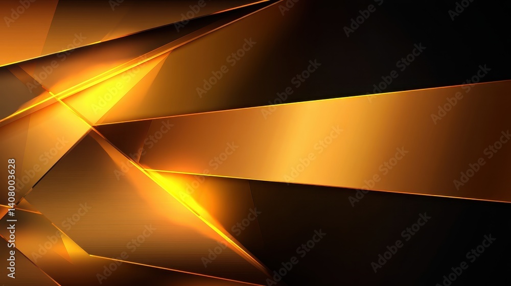Poster abstract golden and black geometric background with dynamic light reflections and shadows