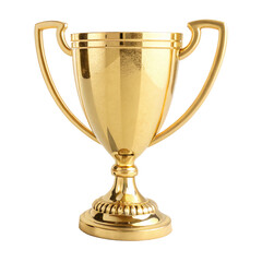 A golden trophy cup with handles, isolated on a transparent background.
