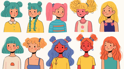 Cute Cartoon Girls Vector Art