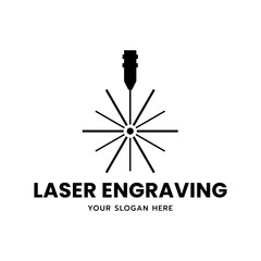 Laser Cutting Machine Logo Design Icon Vector Illustration, CNC Laser Machine Head logo, Laser Engraving Machine.