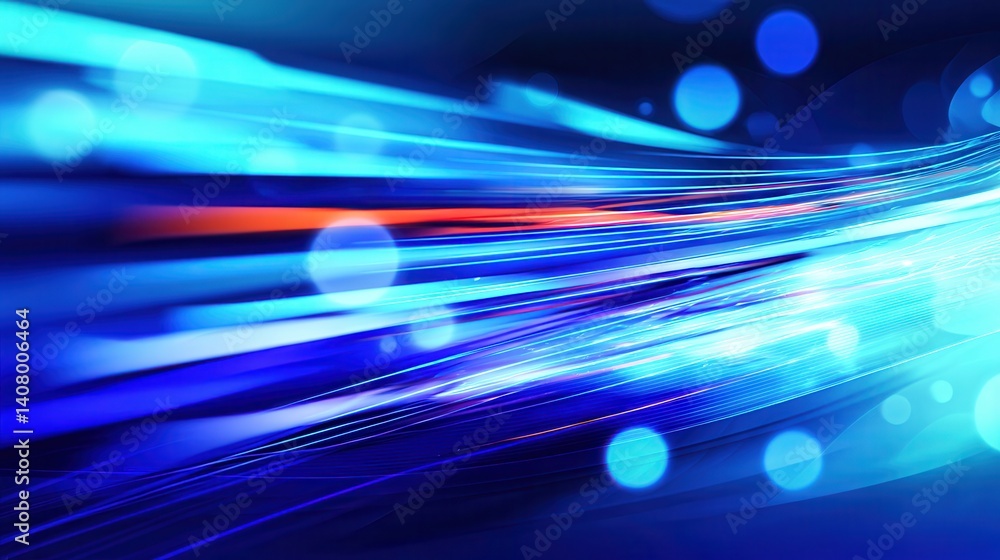 Poster abstract blue and red light streaks creating a dynamic background with glowing bokeh effects