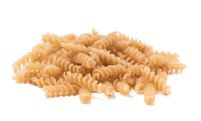 Dry Whole Wheat Grain Rotini Spiral Pasta Isolated on a White Background