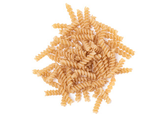 Dry Whole Wheat Grain Rotini Spiral Pasta Isolated on a White Background
