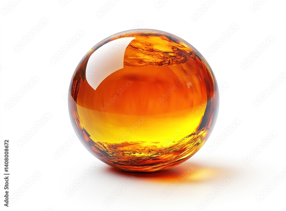 Poster amber sphere with glossy surface reflecting light and showcasing rich amber color and intricate inte