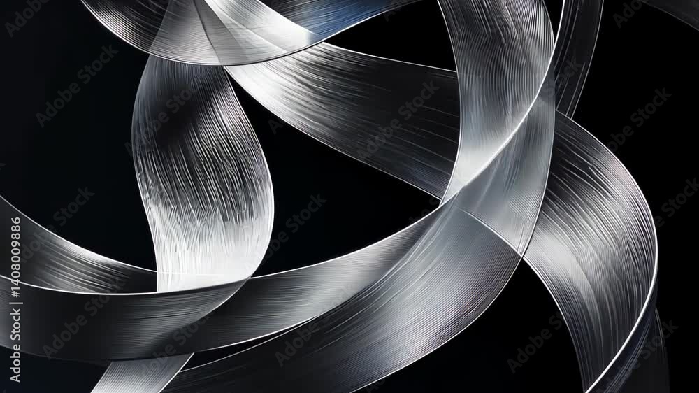 Poster exploring the dynamic beauty of flowing transparent ribbons in abstract art during an artistic showc