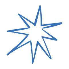 Blue and yellow hand-drawn star doodles with brush and crayon textures. Sketchy line patterns, graphic marker elements. Flat vector illustration isolated on white background.