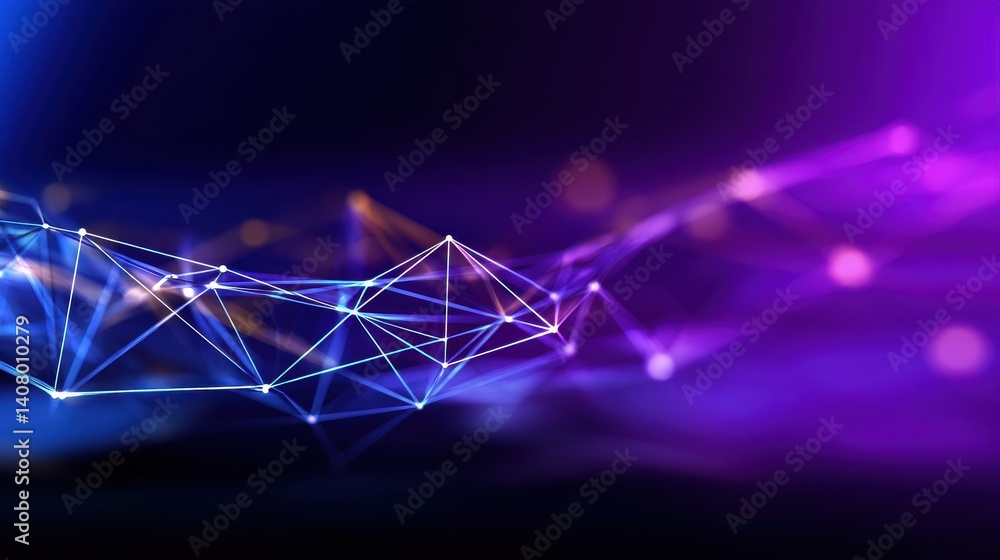 Poster abstract digital landscape featuring interconnected lines and glowing nodes in vibrant colors