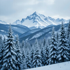 Fototapeta premium Snow covered trees in the mountains in winter