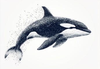 Fototapeta premium Detailed Artistic Representation of a Whale in Stylized Black and White with Dots and Patterns for Nature and Marine Art