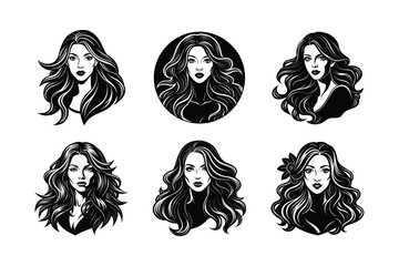 woman long hair vector art silhouette