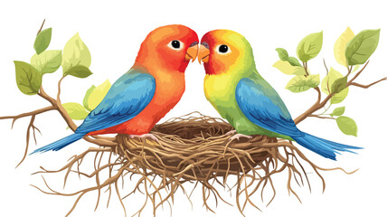 Obraz premium Charming Lovebird Mother and Baby Birds Nesting Together