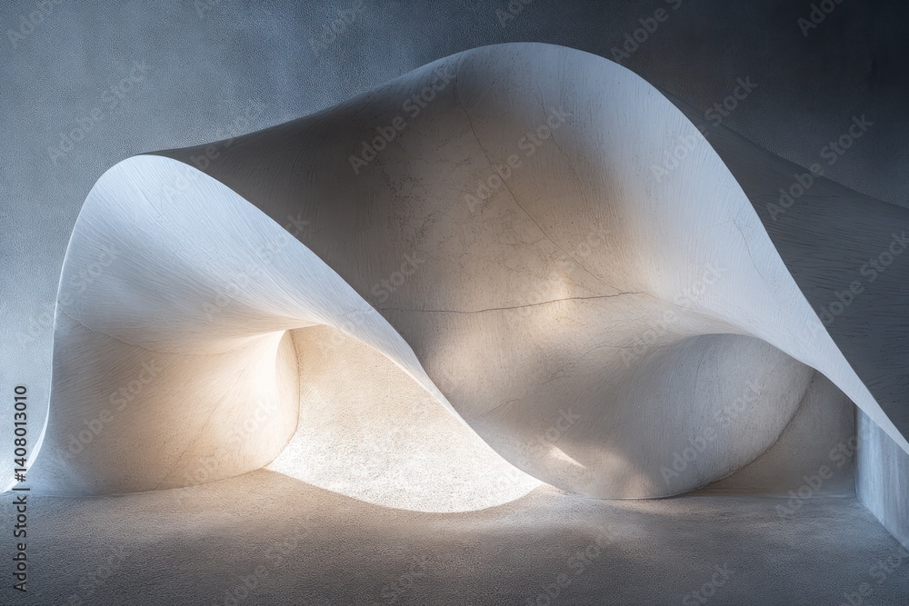 Poster abstract sculptural form with soft curves and gentle light emphasizing texture and shape in contempo
