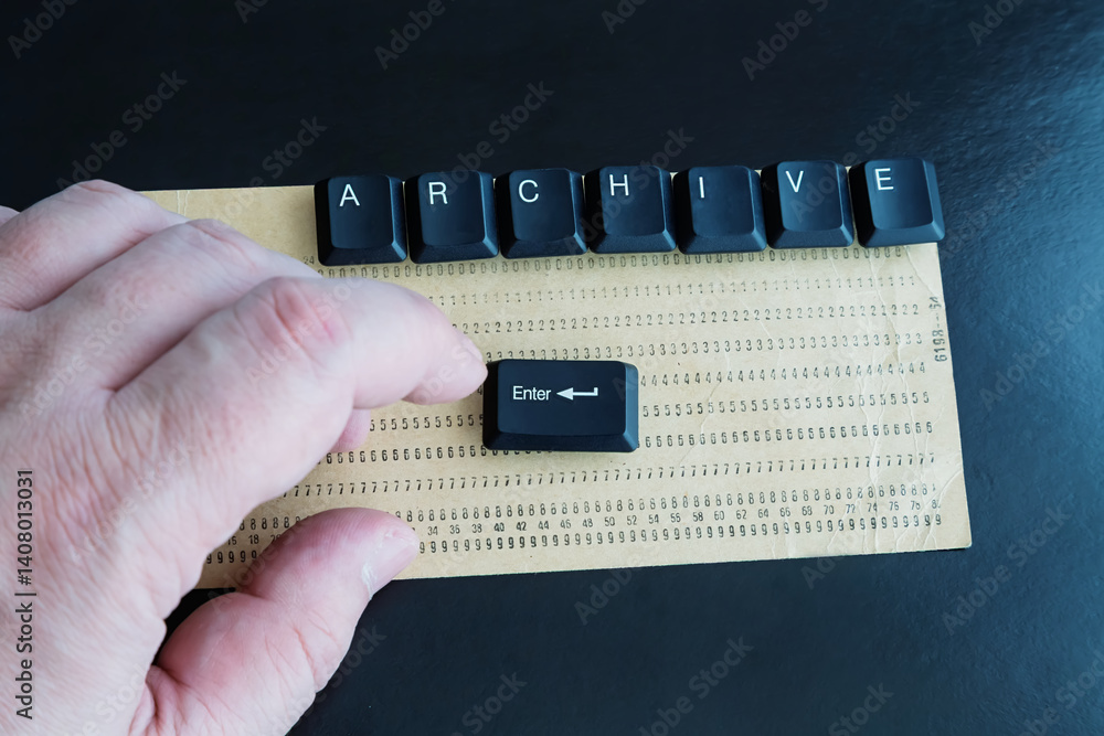 Aufkleber an old punch card with the word 