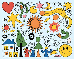 Set of funny Cartoon flowers White Background