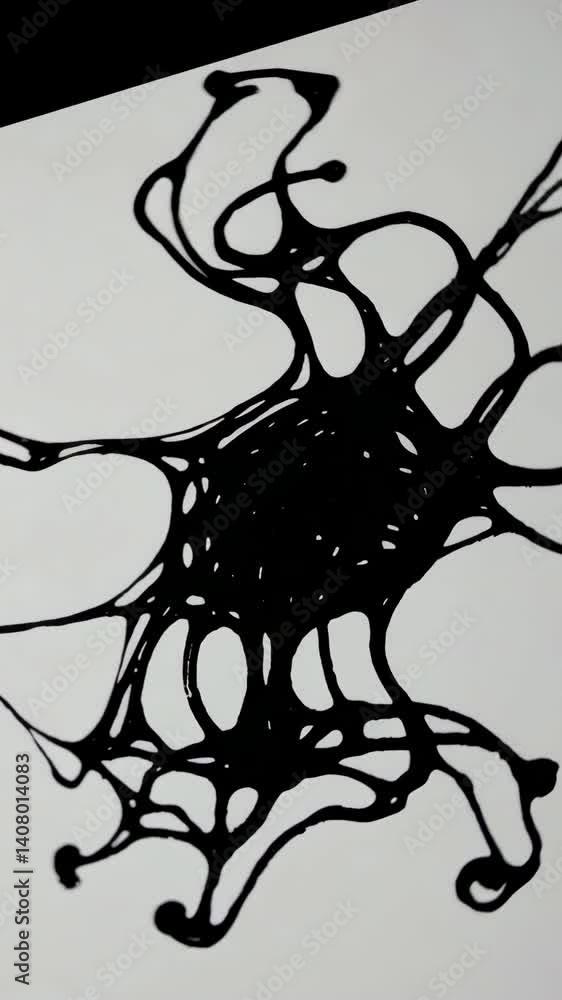 Poster dynamic black ink movement creating intricate patterns on a white surface