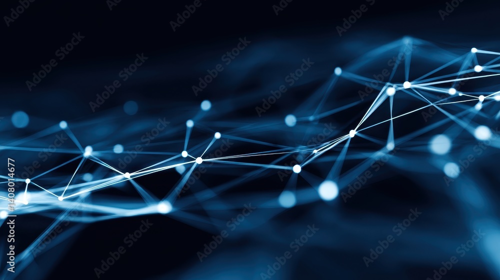 Poster abstract digital network connections with glowing nodes and lines on a dark background