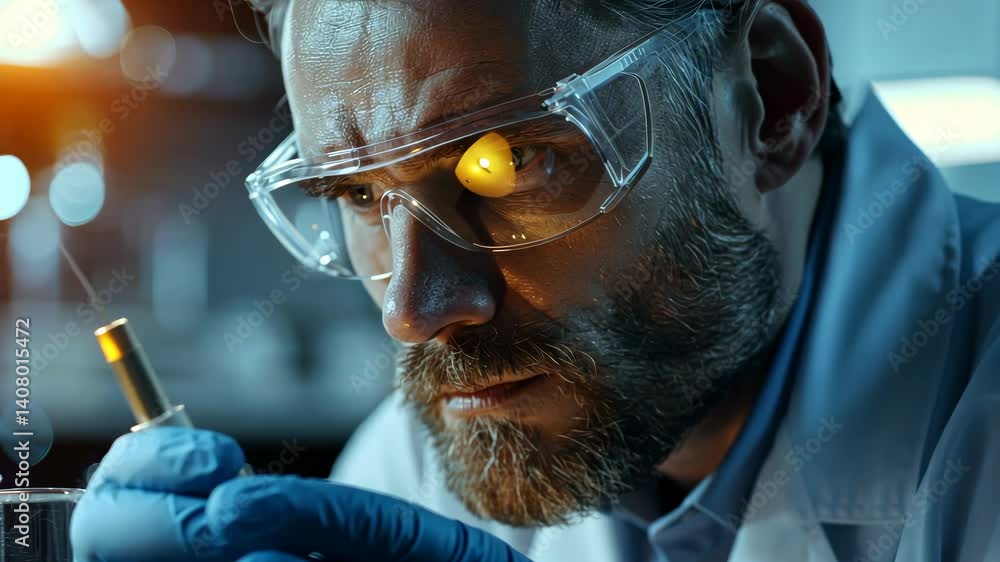 Poster thoughtful contemplation in the furrowed brow and focused gaze of a scientist at work