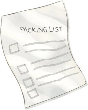 Watercolor style packing list with checkboxes on transparent background.