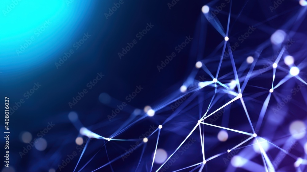Poster abstract digital network with glowing lines and nodes on a deep blue background