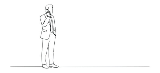Businessman talking on the phone in a minimalist line art style  