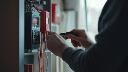 Electrician troubleshooting a faulty outlet in an office. Featuring problem-solving and electrical knowledge