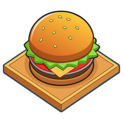 2D vector of a gourmet burger with layered ingredients