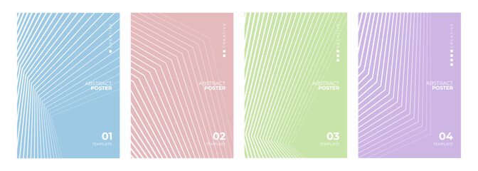 Set of abstract posters. Line patterns. Minimalist cover templates. Futuristic color backgrounds for creative graphic design. Vector illustration.