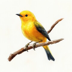 Fototapeta premium Vibrant Yellow Bird Watercolor Minimalist Illustration on White Background Nature Art