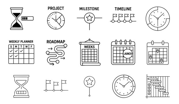 Successful project management timeline concept. Icons representing project management and planning tools. - Powered by Adobe